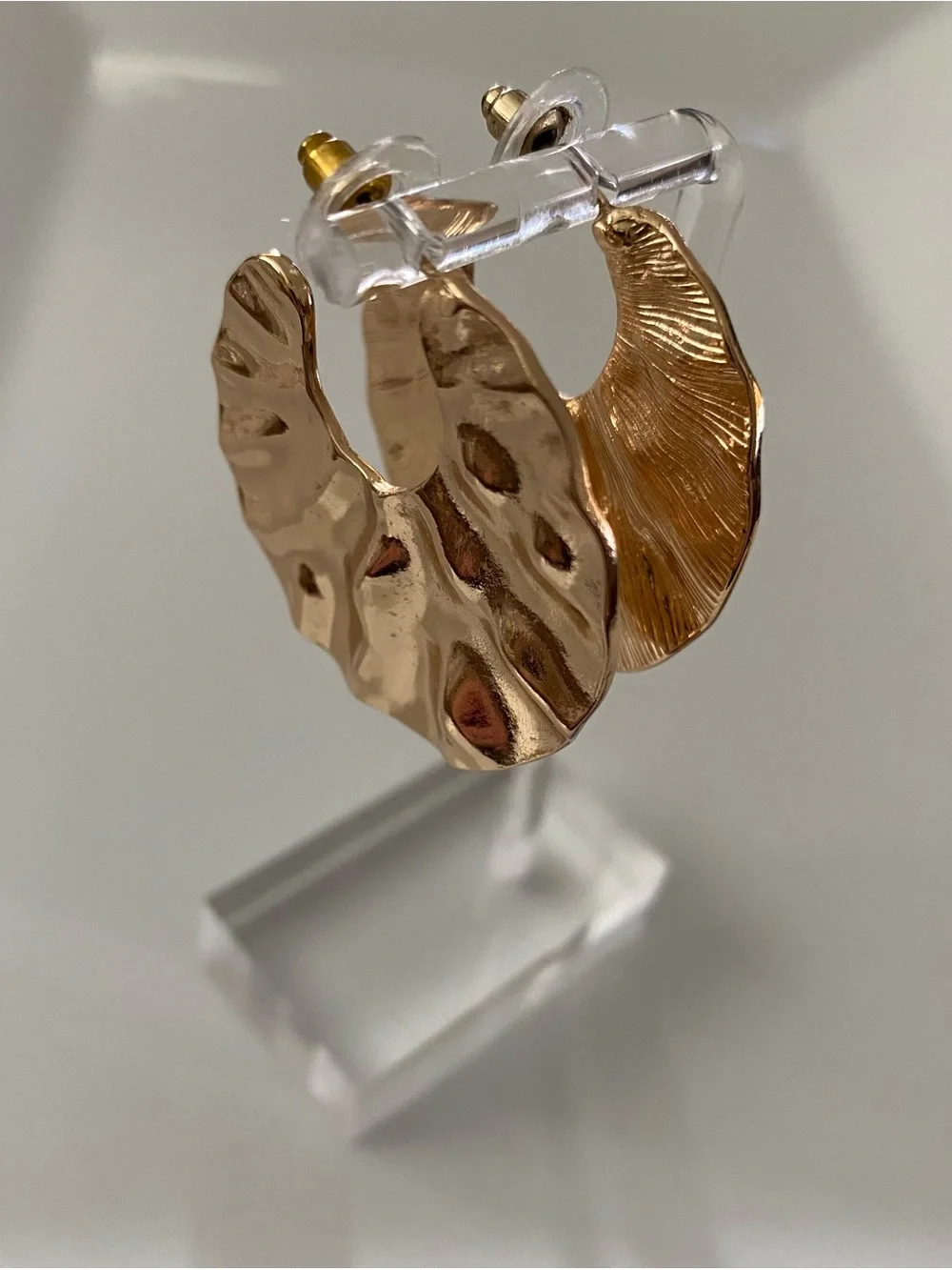 Gold Textured Hoop Earrings - Women's Jewelry